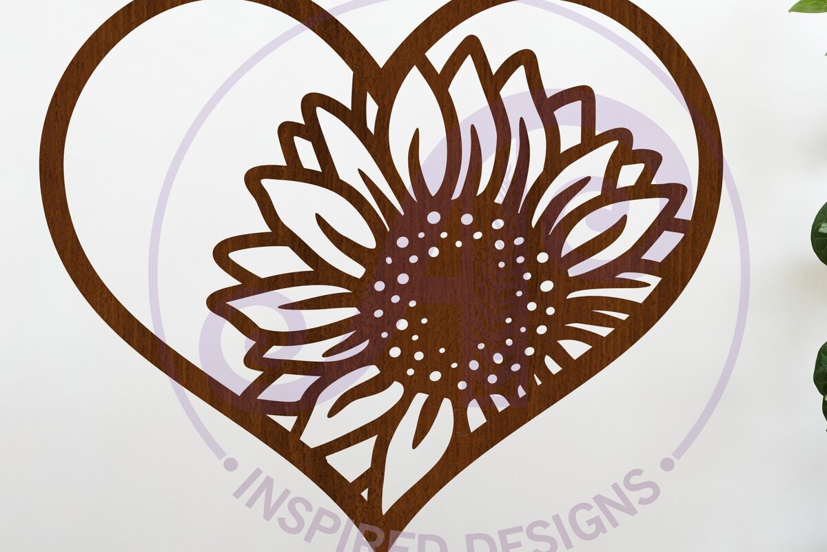 Σετ των 2 Intra απο ξύλο plywood 3mm-4mm πάχος – Επιγραφή Sunflower Heart, Αρχείο. Δίασταση  20x20 cm INTRAFABR-123381942