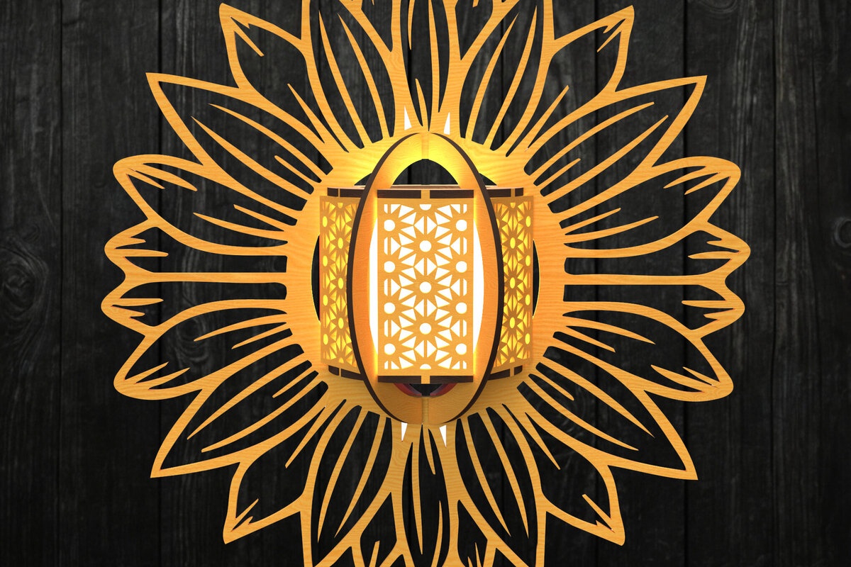 Σετ των 2 Intra απο ξύλο plywood 3mm-4mm πάχος – Φανάρι ηλίανθου Δίασταση  20x20 cm INTRAFABR-121273998