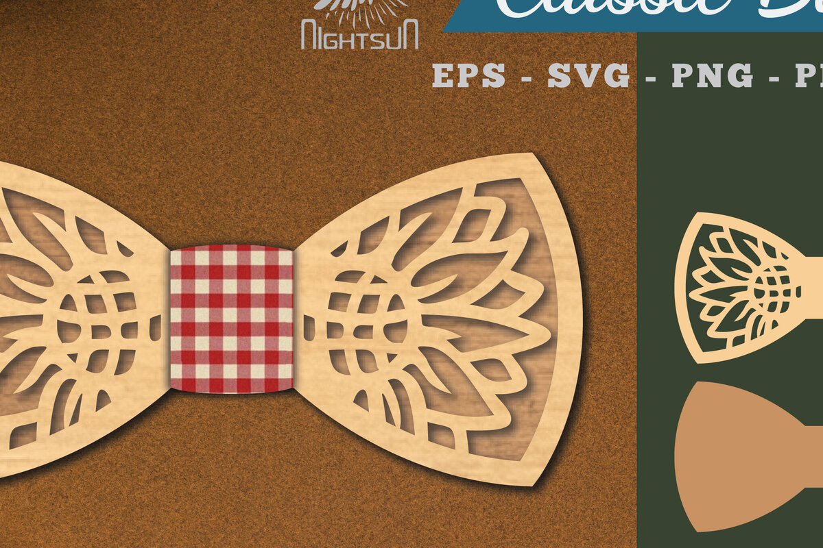 Σετ των 2 Intra απο ξύλο plywood 3mm-4mm πάχος – Παπιγιόν κομμένο με Laser Sunflower Δίασταση  20x20 cm INTRAFABR-112131605