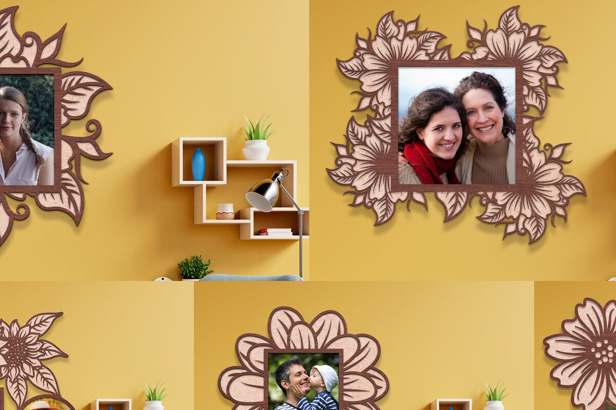 Σετ των 2 Intra απο ξύλο plywood 3mm-4mm πάχος – Κορνίζες Ηλίανθου Σετ Δίασταση  20x20 cm INTRAFABR-101091362