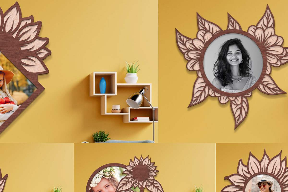 Σετ των 2 Intra απο ξύλο plywood 3mm-4mm πάχος – Κορνίζες Ηλίανθου Σετ Δίασταση  20x20 cm INTRAFABR-101091357