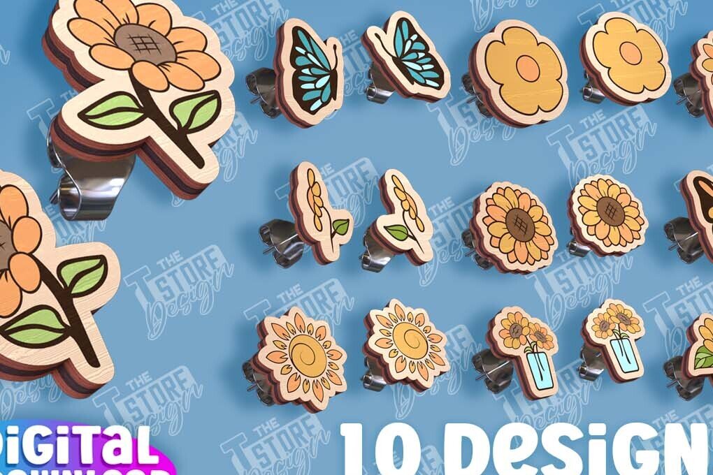 Σετ των 3 Intra απο ξύλο plywood 3mm-4mm πάχος – Σκουλαρίκια ηλίανθου με κομμένα λέιζερ Δίασταση  5x5 cm INTRAFABR-95236307