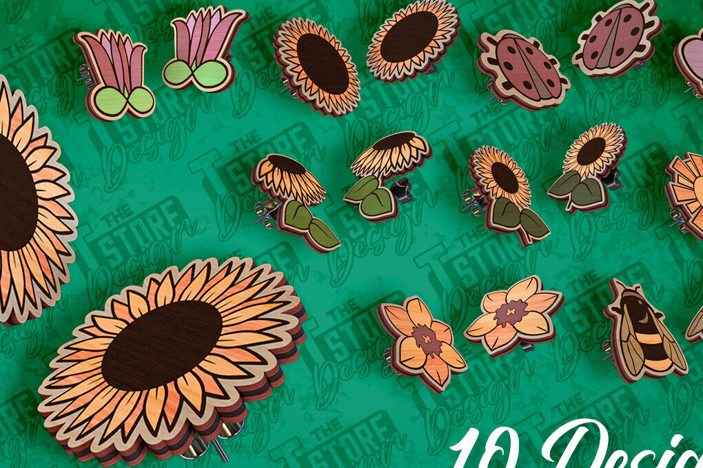 Σετ των 3 Intra απο ξύλο plywood 3mm-4mm πάχος – Σκουλαρίκια ηλίανθου Σκουλαρίκια με Δίασταση  5x5 cm INTRAFABR-94078413