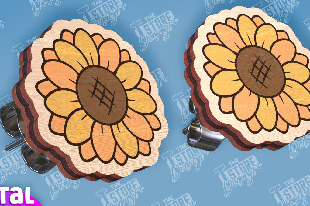 Σετ των 3 Intra απο ξύλο plywood 3mm-4mm πάχος – Σκουλαρίκια ηλίανθου Σκουλαρίκια με Δίασταση  5x5 cm INTRAFABR-95236260