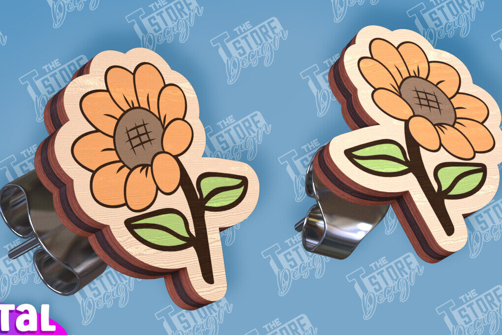 Σετ των 3 Intra απο ξύλο plywood 3mm-4mm πάχος – Σκουλαρίκια ηλίανθου Σκουλαρίκια με Δίασταση  5x5 cm INTRAFABR-95236264