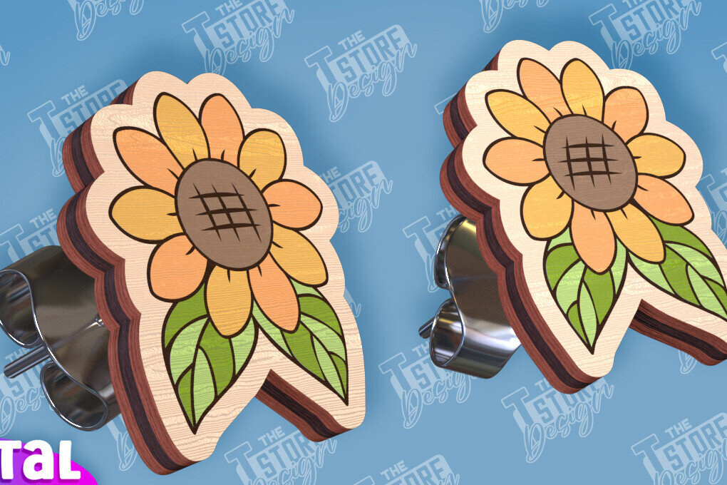 Σετ των 3 Intra απο ξύλο plywood 3mm-4mm πάχος – Σκουλαρίκια ηλίανθου Σκουλαρίκια με Δίασταση  5x5 cm INTRAFABR-95236268