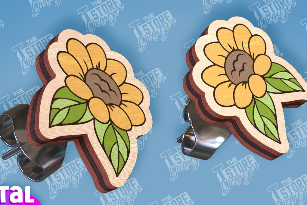 Σετ των 3 Intra απο ξύλο plywood 3mm-4mm πάχος – Σκουλαρίκια ηλίανθου Σκουλαρίκια με Δίασταση  5x5 cm INTRAFABR-95236272