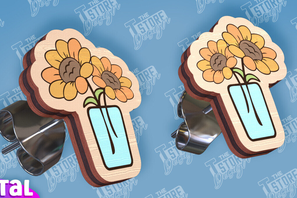 Σετ των 3 Intra απο ξύλο plywood 3mm-4mm πάχος – Σκουλαρίκια ηλίανθου Σκουλαρίκια με Δίασταση  5x5 cm INTRAFABR-95236273