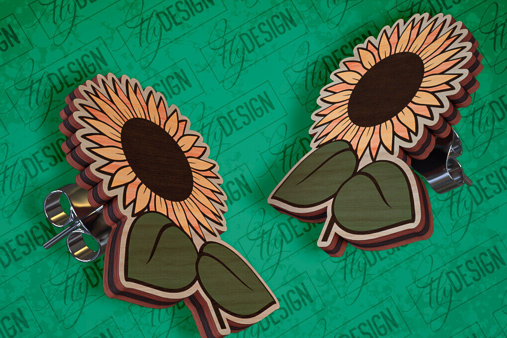 Σετ των 3 Intra απο ξύλο plywood 3mm-4mm πάχος – Σκουλαρίκια ηλίανθου Σκουλαρίκια με Δίασταση  5x5 cm INTRAFABR-94076454