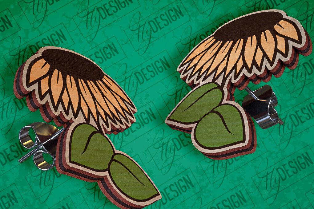 Σετ των 3 Intra απο ξύλο plywood 3mm-4mm πάχος – Σκουλαρίκια ηλίανθου Σκουλαρίκια με Δίασταση  5x5 cm INTRAFABR-94076501