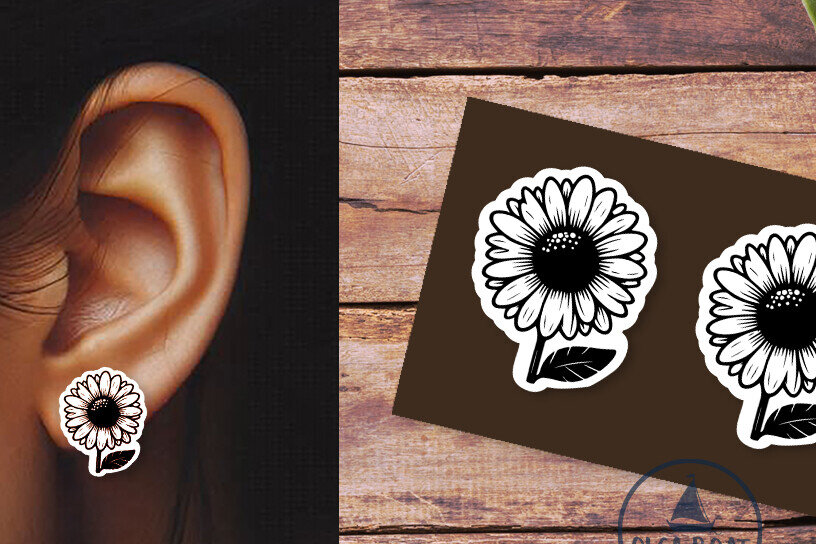 Σετ των 3 Intra απο ξύλο plywood 3mm-4mm πάχος – Καλοκαιρινά σκουλαρίκια ηλίανθου Δίασταση  5x5 cm INTRAFABR-120166743