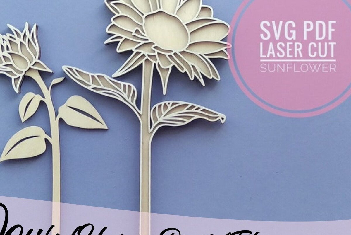 Σετ των 2 Intra απο ξύλο plywood 3mm-4mm πάχος – Sunflower Flower Δίασταση  20x20 cm INTRAFABR-33420358