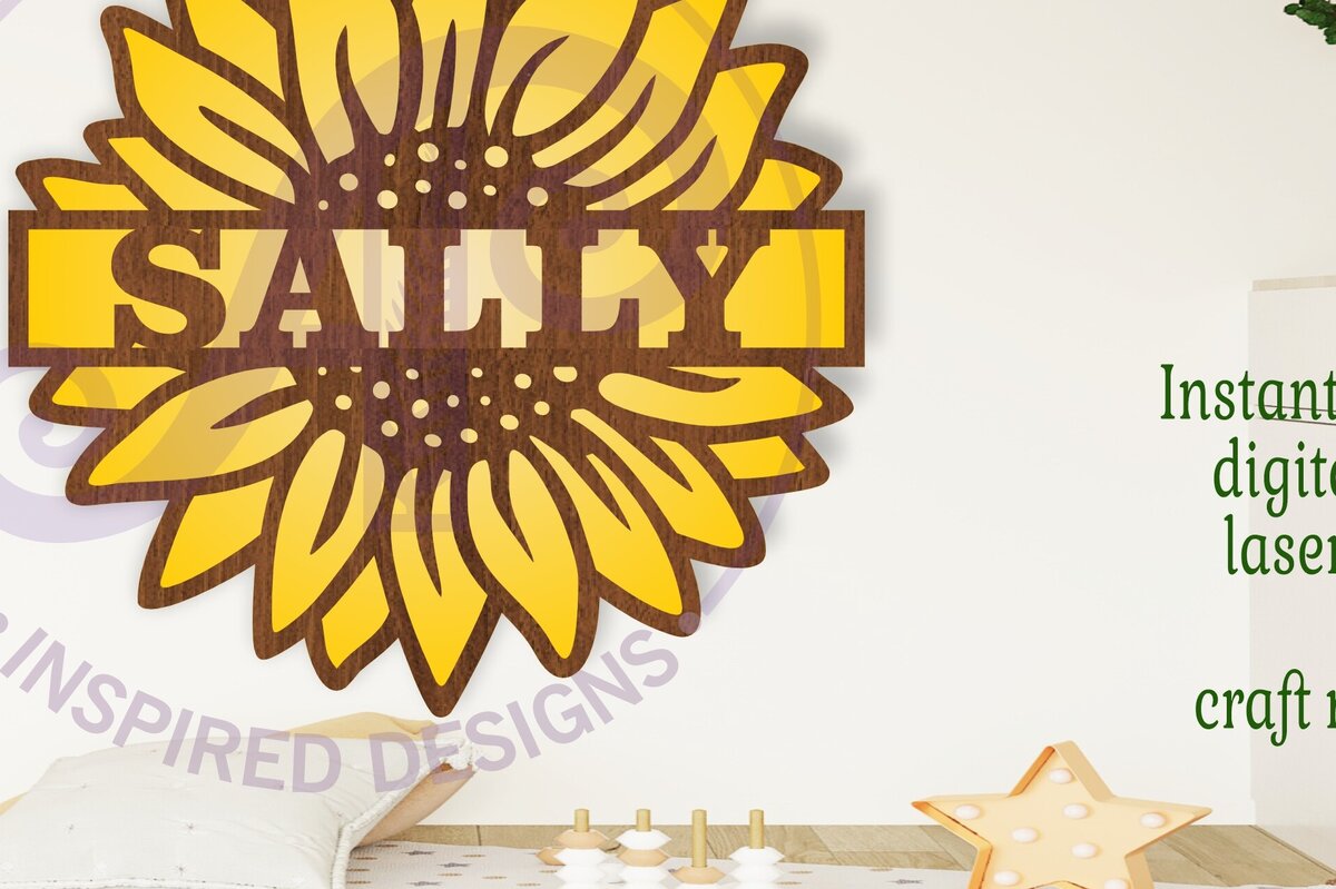 Σετ των 2 Intra απο ξύλο plywood 3mm-4mm πάχος – Sunflower Two Layer Name Laser Δίασταση  20x20 cm INTRAFABR-105663250