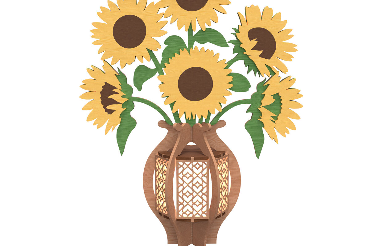 Σετ των 2 Intra απο ξύλο plywood 3mm-4mm πάχος – Βάζο ηλίανθου Δίασταση  20x20 cm INTRAFABR-112273603