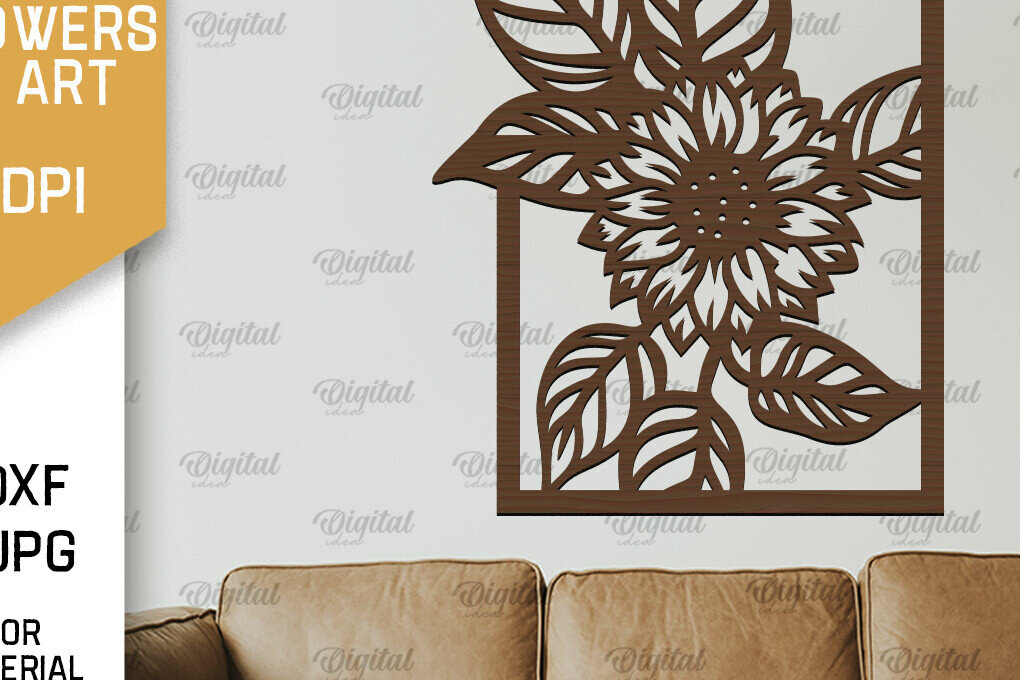 Intra απο ξύλο plywood 3mm-4mm πάχος – Κοπή Laser Art Wall Art Sunflower. Floral Δίασταση  40x30 cm INTRAFABR-100463495
