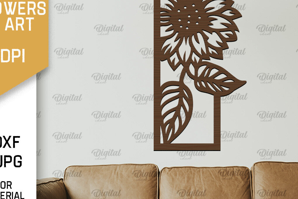 Intra απο ξύλο plywood 3mm-4mm πάχος – Κοπή Laser Art Wall Art Sunflower. Floral Δίασταση  40x30 cm INTRAFABR-100463864