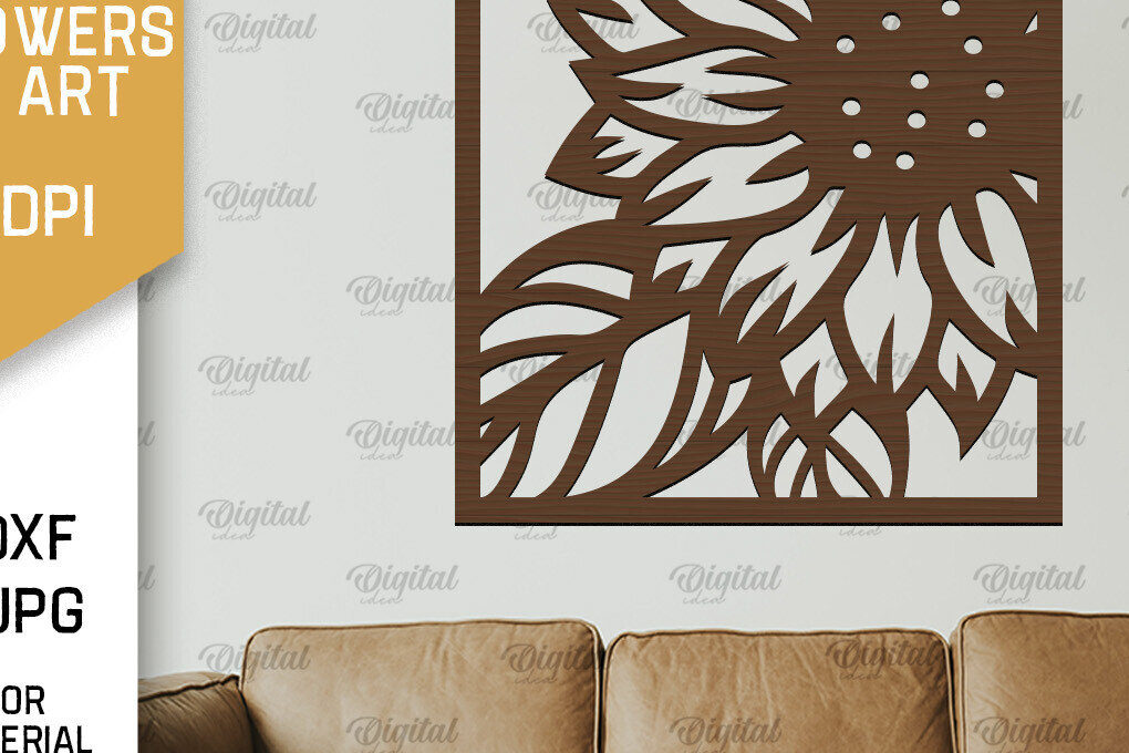 Intra απο ξύλο plywood 3mm-4mm πάχος – Κοπή Laser Art Wall Art Sunflower. Floral Δίασταση  40x30 cm INTRAFABR-100464115