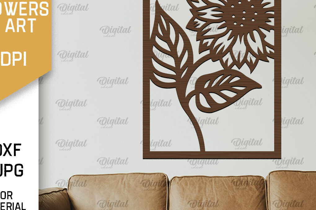 Intra απο ξύλο plywood 3mm-4mm πάχος – Κοπή Laser Art Wall Art Sunflower. Floral Δίασταση  40x30 cm INTRAFABR-100462358