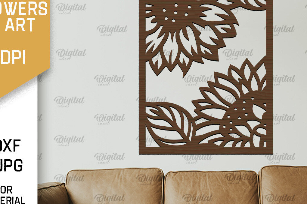 Intra απο ξύλο plywood 3mm-4mm πάχος – Κοπή Laser Art Wall Art Sunflower. Floral Δίασταση  40x30 cm INTRAFABR-100462569