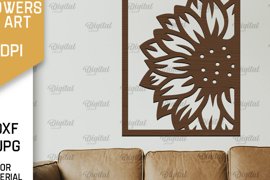 Intra απο ξύλο plywood 3mm-4mm πάχος – Κοπή Laser Art Wall Art Sunflower. Floral Δίασταση  40x30 cm INTRAFABR-100462644