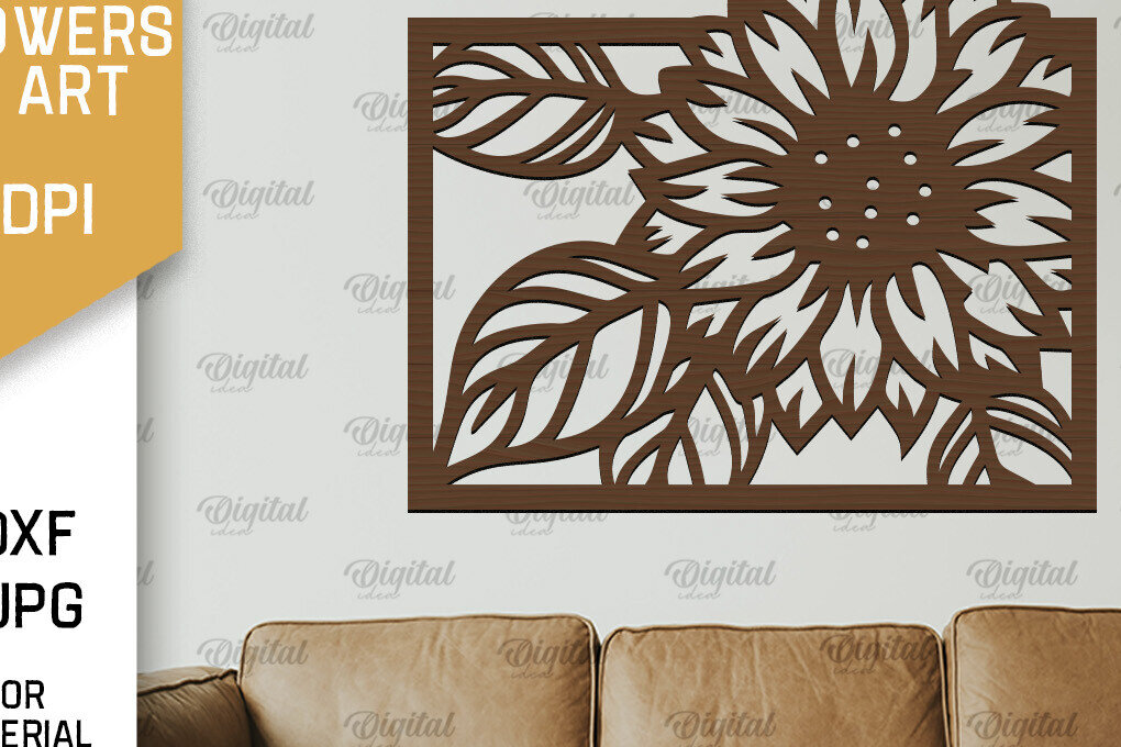 Intra απο ξύλο plywood 3mm-4mm πάχος – Κοπή Laser Art Wall Art Sunflower. Floral Δίασταση  40x30 cm INTRAFABR-100463384