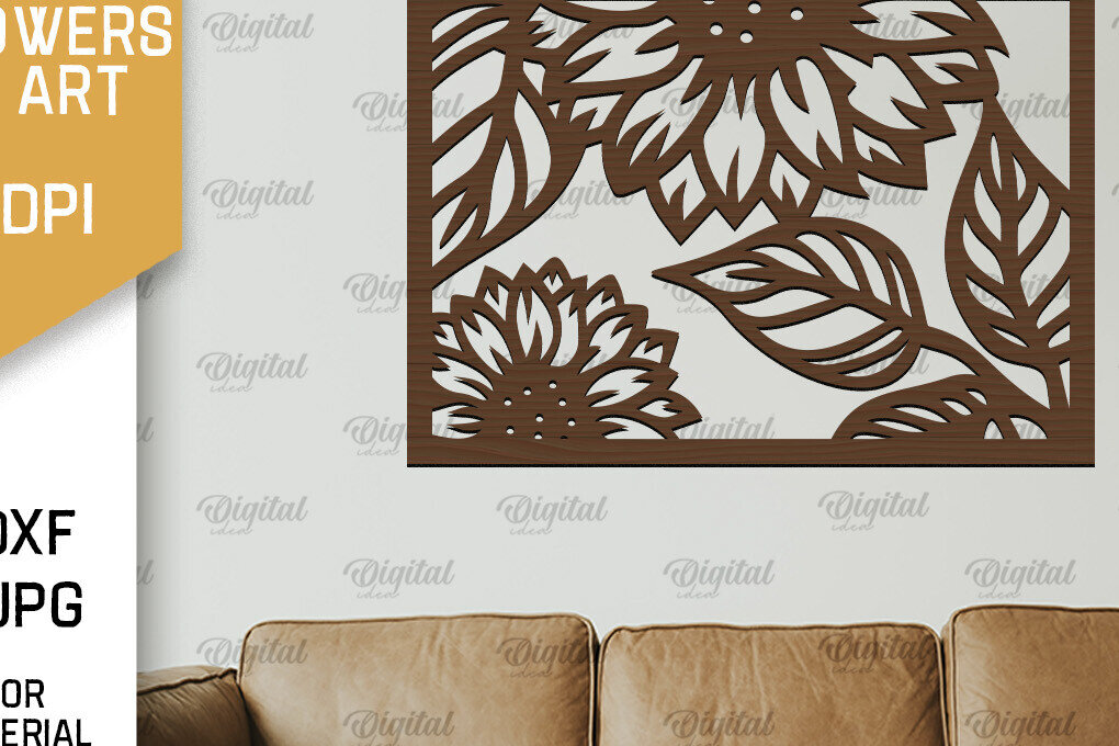 Intra απο ξύλο plywood 3mm-4mm πάχος – Κοπή Laser Art Wall Art Sunflower. Floral Δίασταση  40x30 cm INTRAFABR-100463449