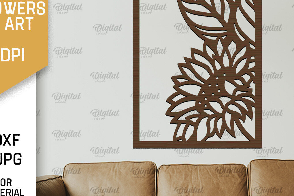 Intra απο ξύλο plywood 3mm-4mm πάχος – Κοπή Laser Art Wall Art Sunflower. Floral Δίασταση  40x30 cm INTRAFABR-100462312