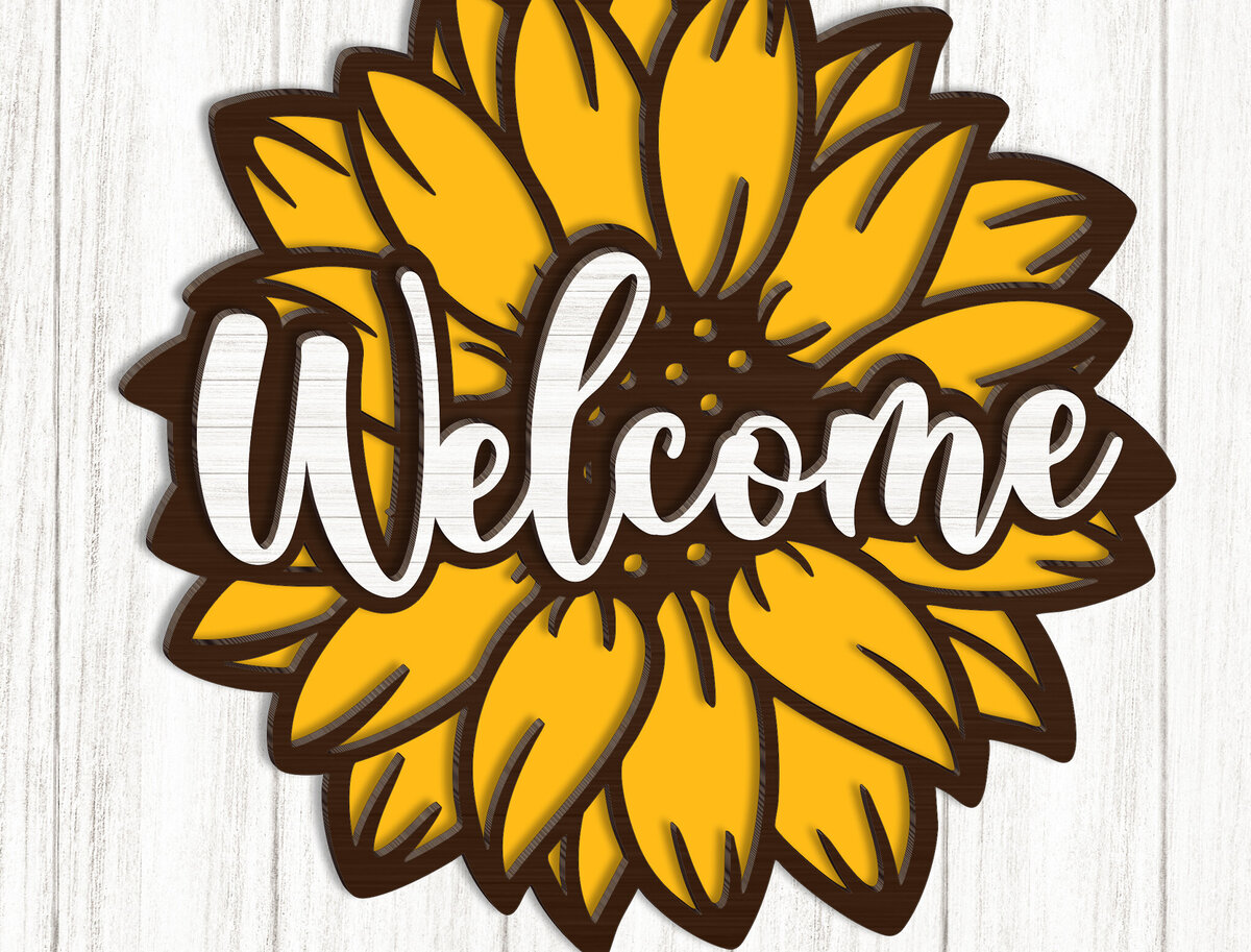 Intra απο ξύλο plywood 3mm-4mm πάχος – Sunflower Welcome Sign Δίασταση  40x30 cm INTRAFABR-123641608