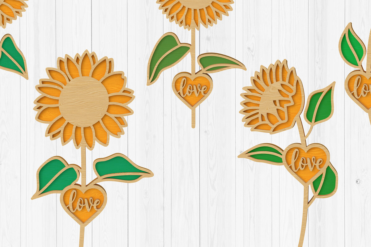Σετ των 2 Intra απο ξύλο plywood 3mm-4mm πάχος – Πακέτο Sunflower with Love Heart Δίασταση  20x20 cm INTRAFABR-111376116