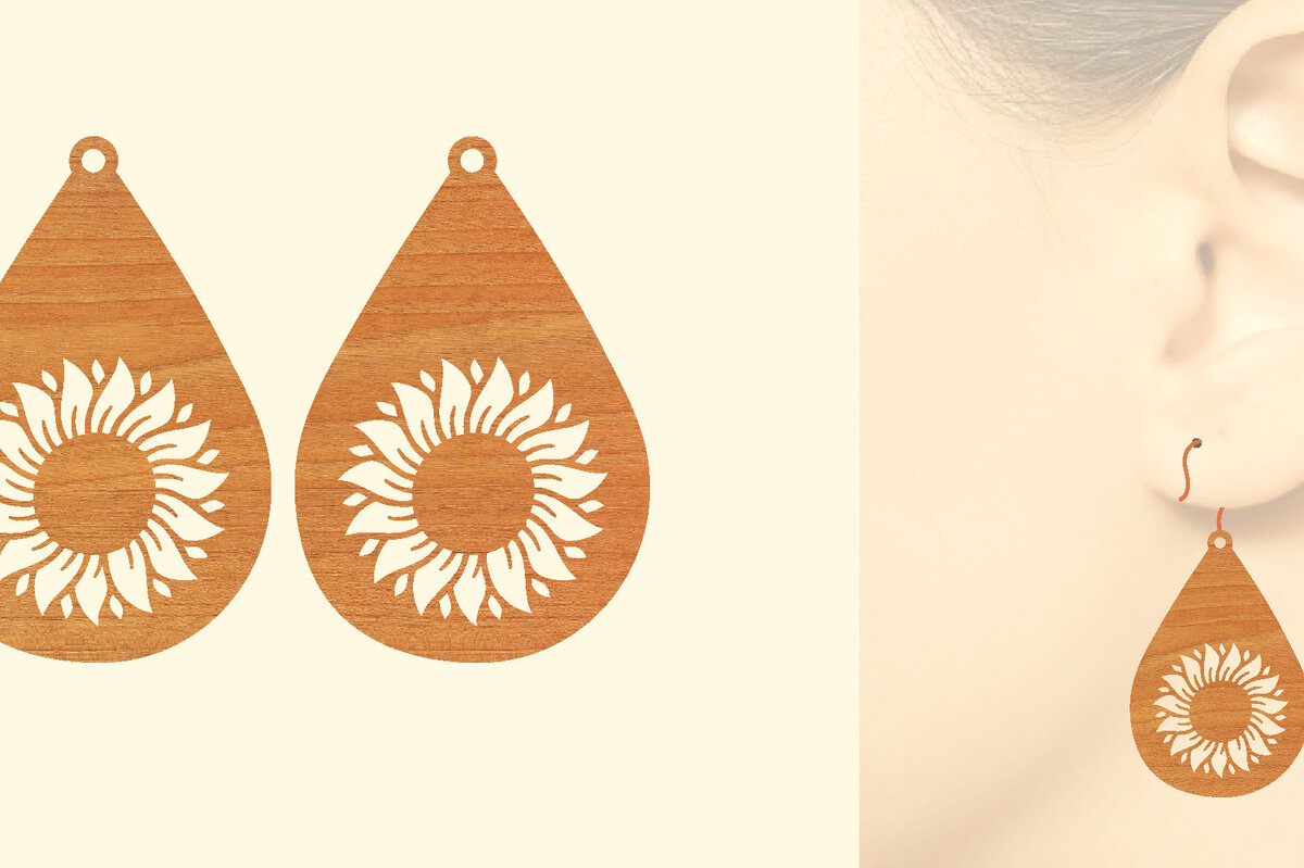 Σετ των 3 Intra απο ξύλο plywood 3mm-4mm πάχος – Σκουλαρίκια από ξύλο ηλίανθου με Δίασταση  5x5 cm INTRAFABR-63129994