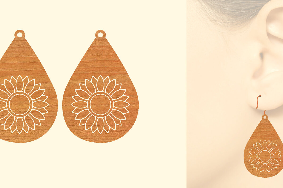 Σετ των 3 Intra απο ξύλο plywood 3mm-4mm πάχος – Σκουλαρίκια από ξύλο ηλίανθου με Δίασταση  5x5 cm INTRAFABR-63130589