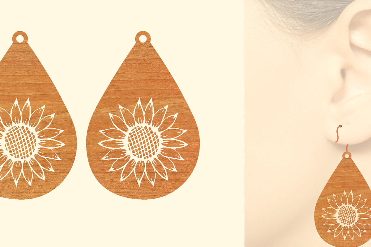 Σετ των 3 Intra απο ξύλο plywood 3mm-4mm πάχος – Σκουλαρίκια από ξύλο ηλίανθου με Δίασταση  5x5 cm INTRAFABR-63117144