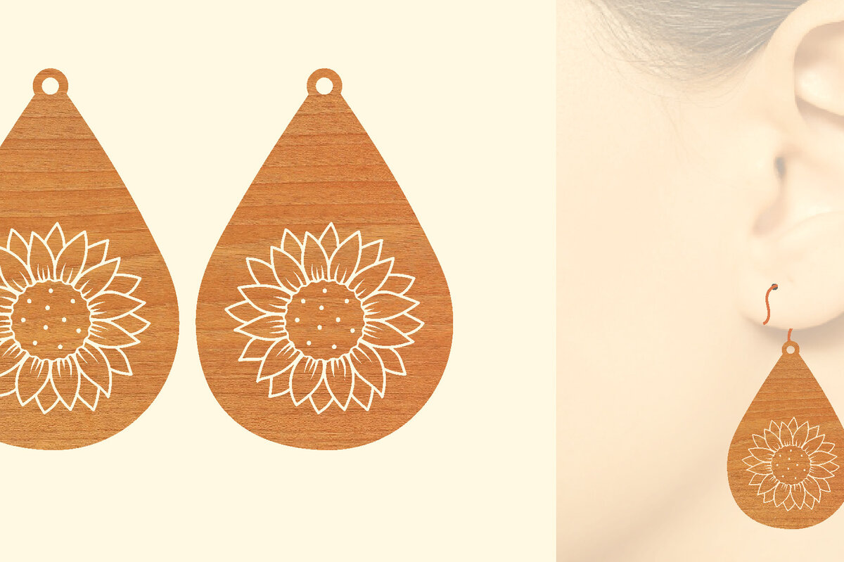 Intra απο ξύλο plywood 3mm-4mm πάχος – Σκουλαρίκια από ξύλο ηλίανθου με Δίασταση  5x5 cm INTRAFABR-63117237