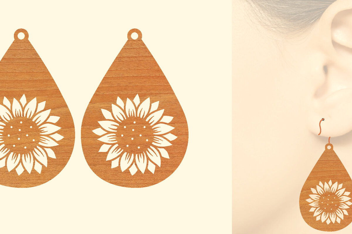 Intra απο ξύλο plywood 3mm-4mm πάχος – Σκουλαρίκια από ξύλο ηλίανθου με Δίασταση  5x5 cm INTRAFABR-63117332