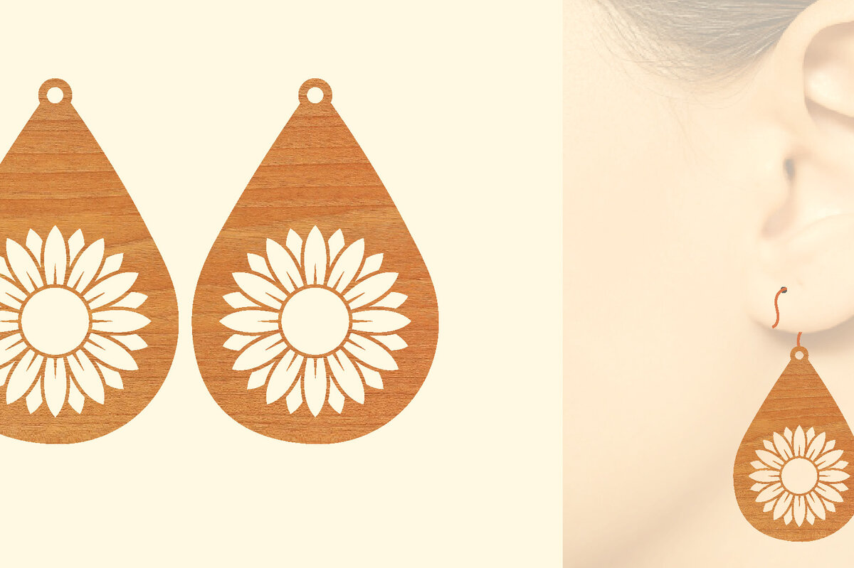 Intra απο ξύλο plywood 3mm-4mm πάχος – Σκουλαρίκια από ξύλο ηλίανθου με Δίασταση  5x5 cm INTRAFABR-63117791