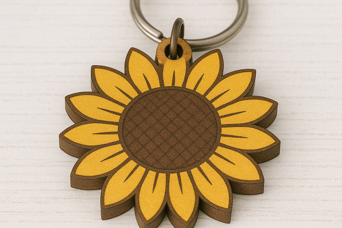 Σετ των 3 Intra απο ξύλο plywood 3mm-4mm πάχος – Ξύλινο Μπρελόκ Ηλίανθου Δίασταση  5x5 cm INTRAFABR-121334341