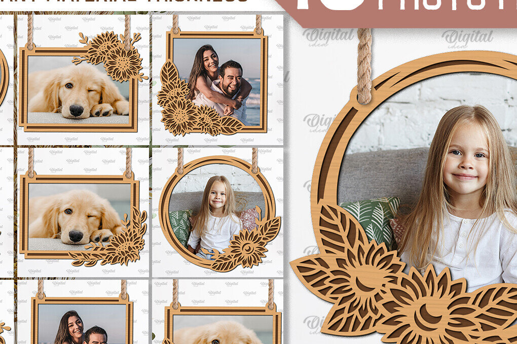 Σετ των 2 Intra απο ξύλο plywood 3mm-4mm πάχος – Ηλίανθοι Κορνίζες φωτογραφιών Πακέτο κοπής με λέιζερ Δίασταση  20x20 cm INTRAFABR-100604781