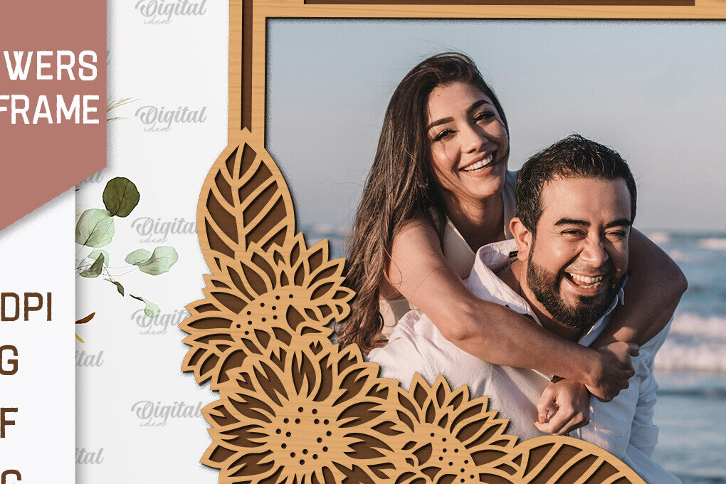 Σετ των 2 Intra απο ξύλο plywood 3mm-4mm πάχος – Κορνίζες Ηλίανθων  κοπής με λέιζερ Δίασταση  20x20 cm INTRAFABR-100543161