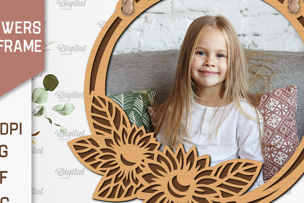 Σετ των 2 Intra απο ξύλο plywood 3mm-4mm πάχος – Κορνίζες Ηλίανθων  κοπής με λέιζερ Δίασταση  20x20 cm INTRAFABR-100543529