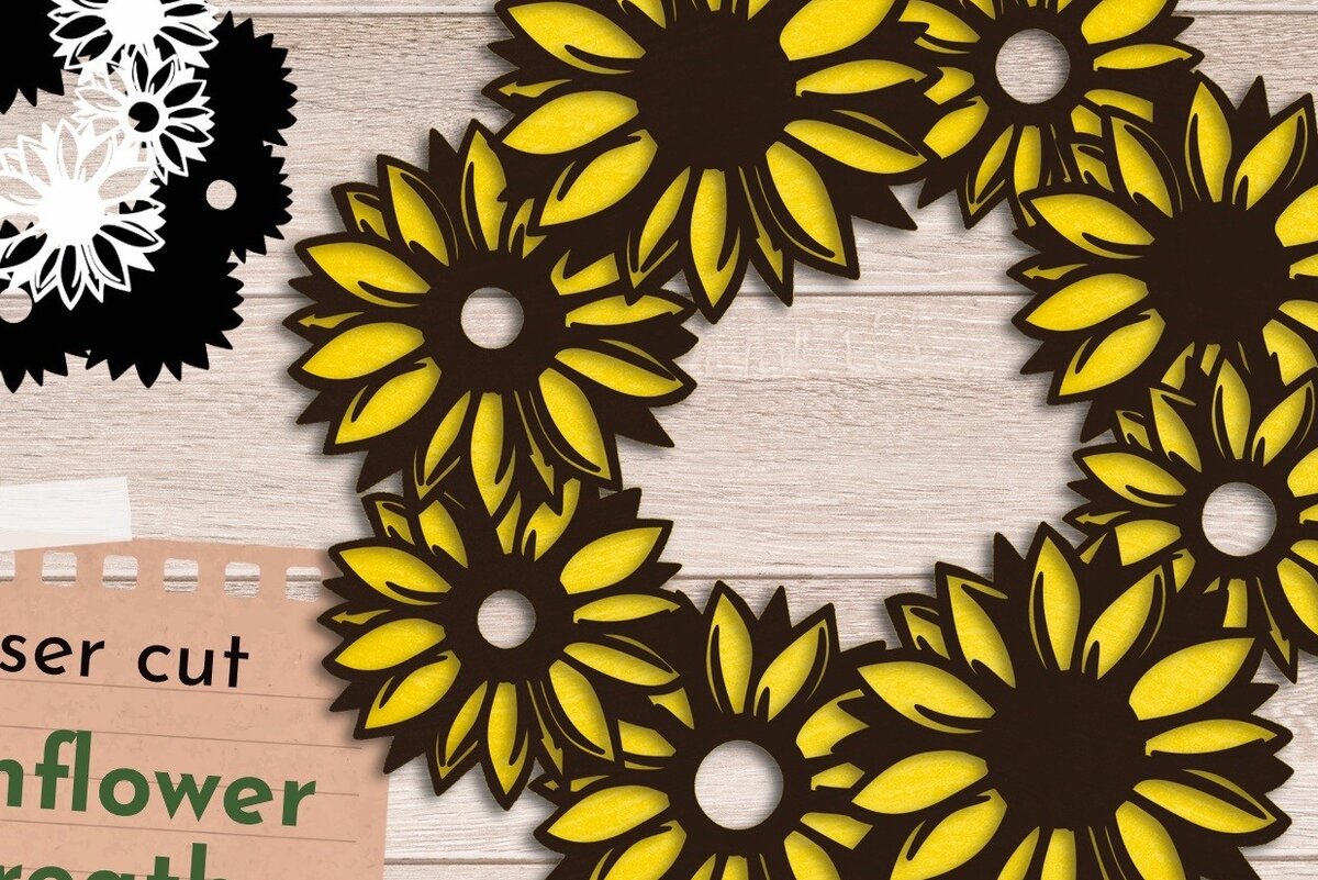 Intra απο ξύλο plywood 3mm-4mm πάχος – Sunflowers Wreath sign, Door Hanger Δίασταση  40x30 cm INTRAFABR-68148859
