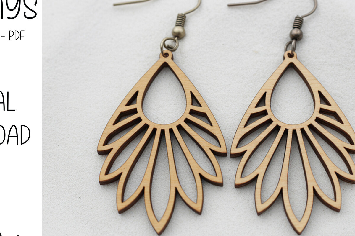 Σετ των 3 Intra απο ξύλο plywood 3mm-4mm πάχος – Sunray Petal Drop σκουλαρίκια Δίασταση  5x5 cm INTRAFABR-121745887