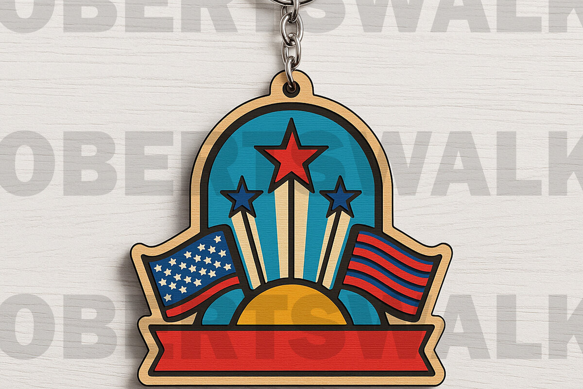 Σετ των 3 Intra απο ξύλο plywood 3mm-4mm πάχος – Μπρελόκ Sunrise Patriotic Δίασταση  5x5 cm INTRAFABR-122398992