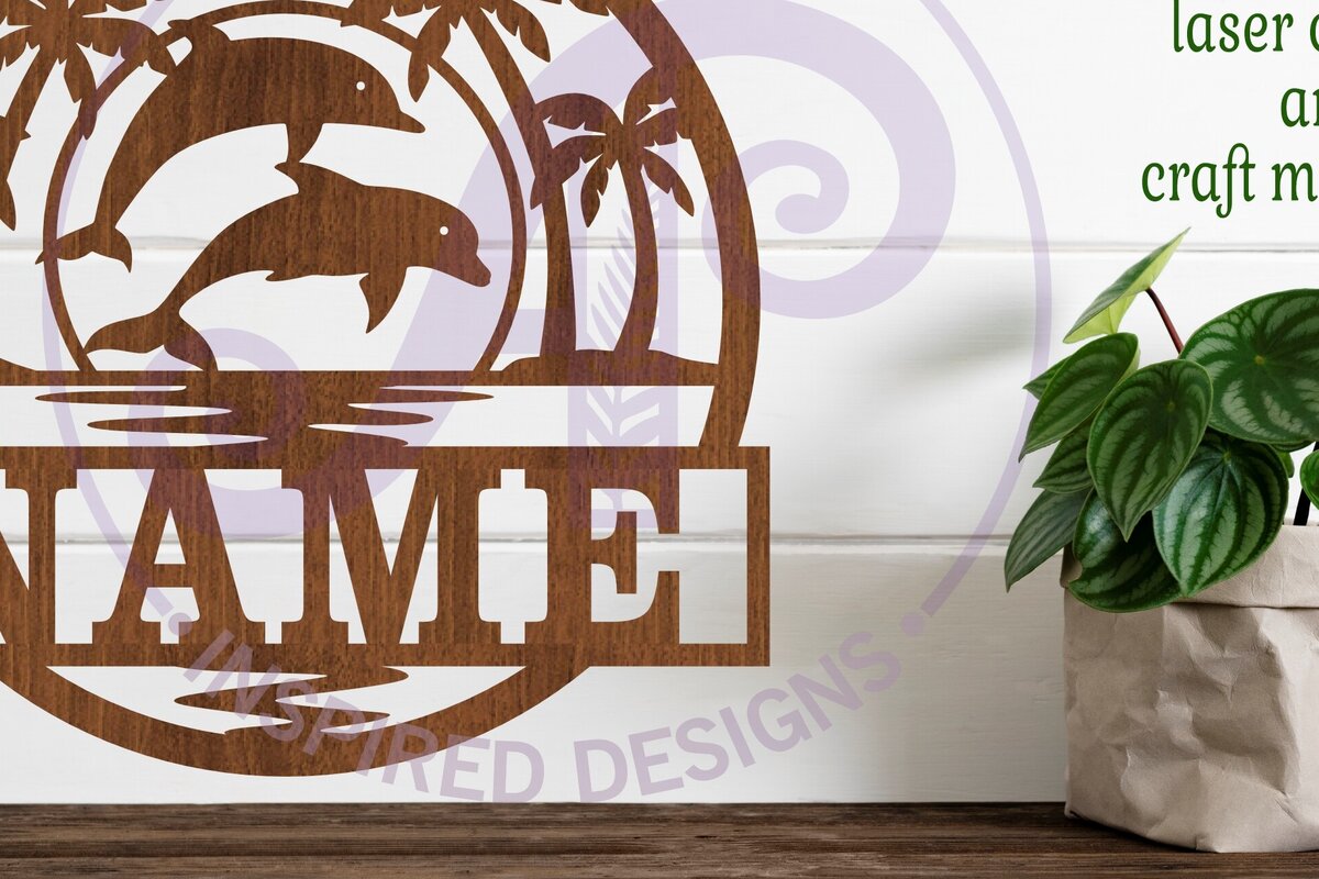 Σετ των 2 Intra απο ξύλο plywood 3mm-4mm πάχος – Sunset Dolphins Name Laser Δίασταση  20x20 cm INTRAFABR-103144240