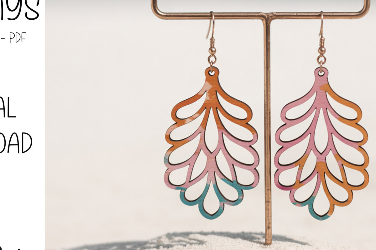 Σετ των 3 Intra απο ξύλο plywood 3mm-4mm πάχος – Σκουλαρίκια Sunset Leaf Δίασταση  5x5 cm INTRAFABR-121920116