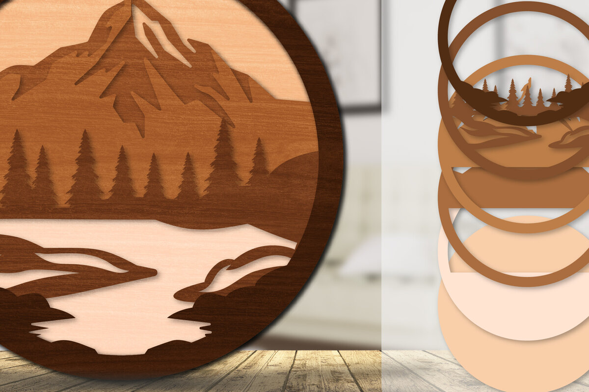 Σετ των 2 Intra απο ξύλο plywood 3mm-4mm πάχος – Sunset Mountain 3D Lasercut Lasercut Δίασταση  20x20 cm INTRAFABR-113242905