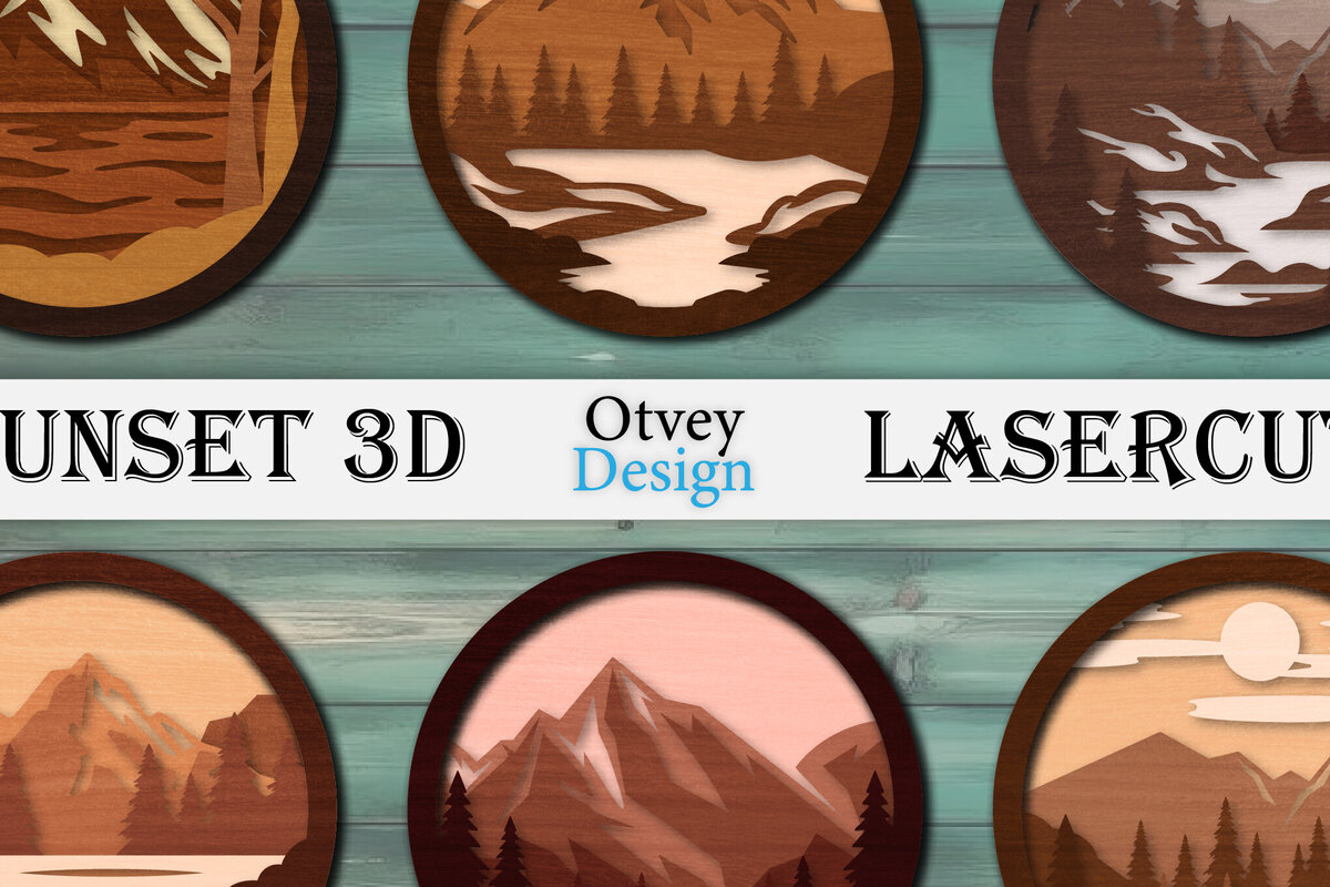 Σετ των 2 Intra απο ξύλο plywood 3mm-4mm πάχος – Sunset Mountain 3D Lasercut Lasercut Δίασταση  20x20 cm INTRAFABR-113242958