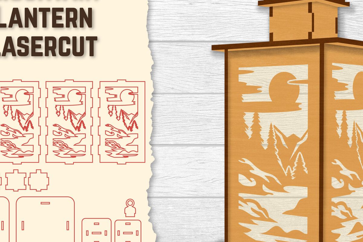 Σετ των 2 Intra απο ξύλο plywood 3mm-4mm πάχος – Sunset Mountain Lasercut Δίασταση  20x20 cm INTRAFABR-118689692