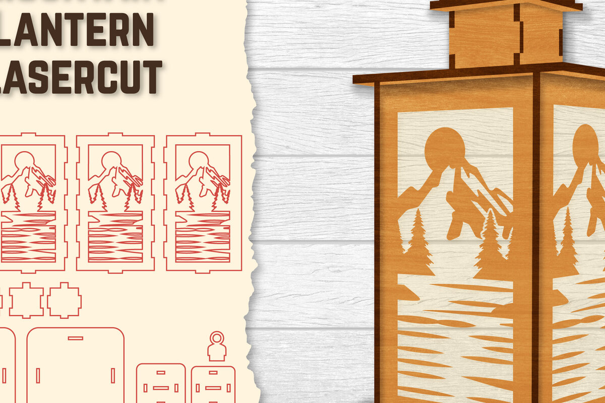 Σετ των 2 Intra απο ξύλο plywood 3mm-4mm πάχος – Sunset Mountain Lasercut Δίασταση  20x20 cm INTRAFABR-118689698