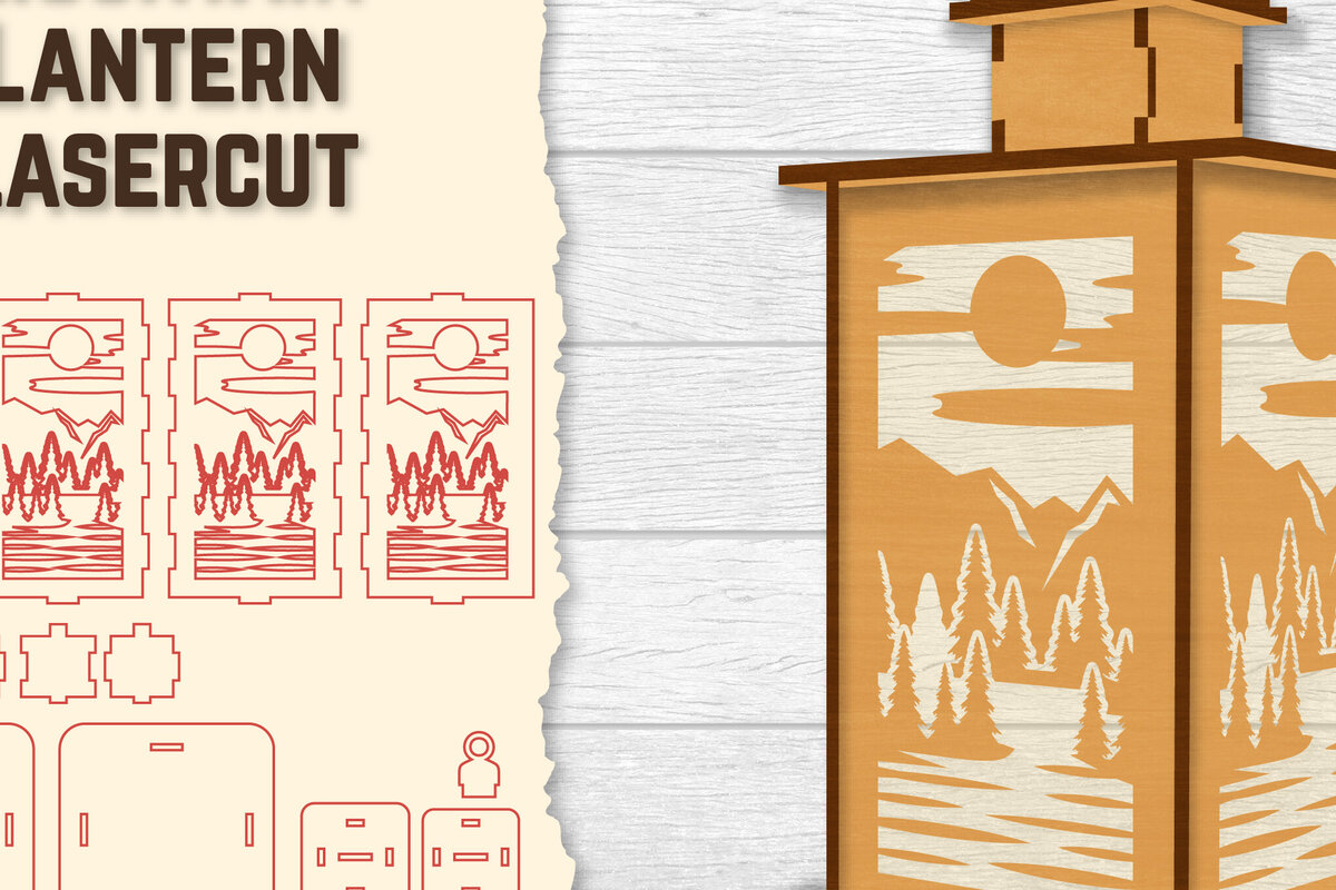 Σετ των 2 Intra απο ξύλο plywood 3mm-4mm πάχος – Sunset Mountain Lasercut Δίασταση  20x20 cm INTRAFABR-118689712