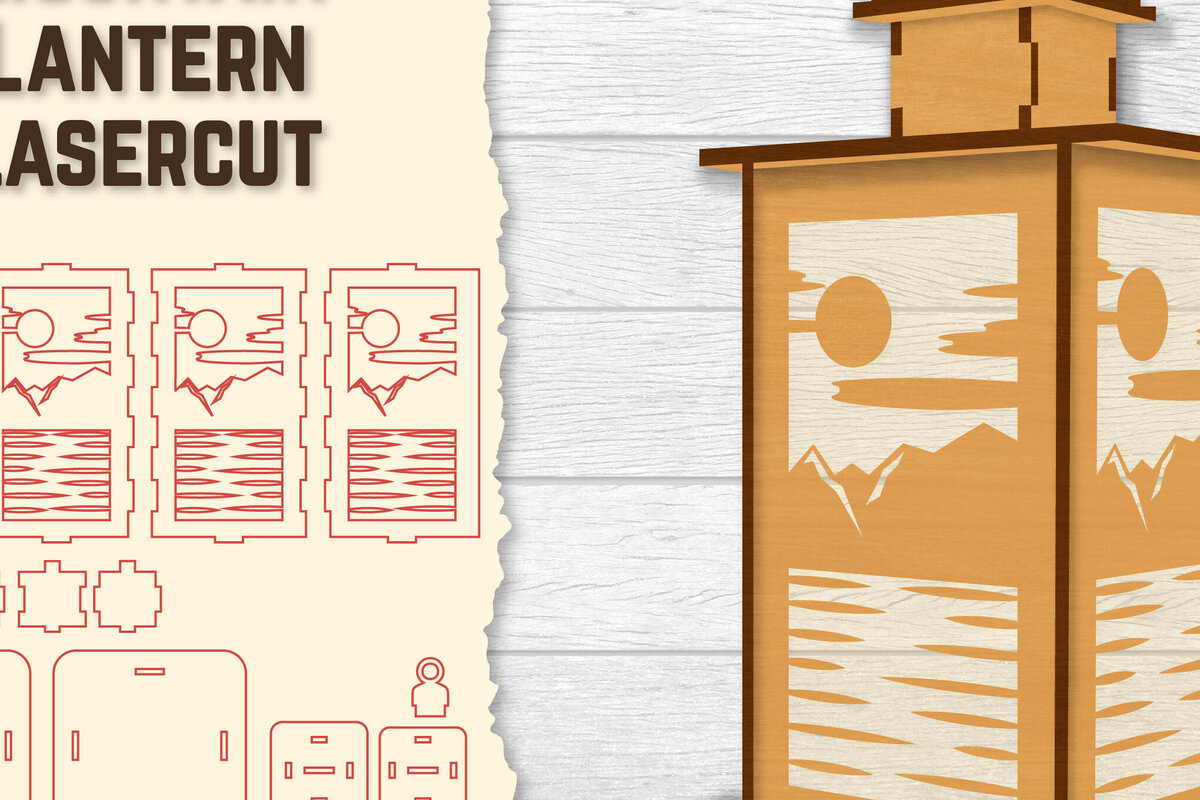 Σετ των 2 Intra απο ξύλο plywood 3mm-4mm πάχος – Sunset Mountain Lasercut Δίασταση  20x20 cm INTRAFABR-118689728